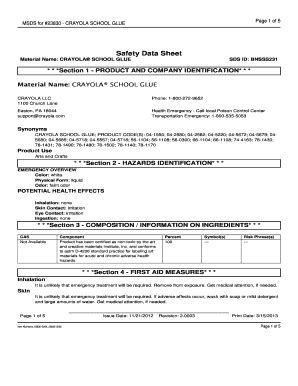 Fillable Online Msds For Crayola School Glue Material Safety