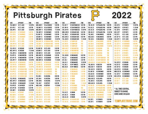 Printable 2022 Pittsburgh Pirates Schedule