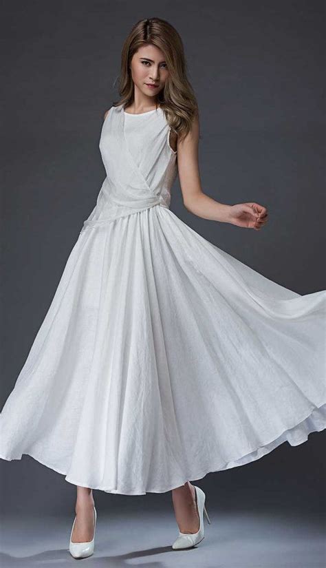 This Is A Beauty White Linen Dress It Is Made Of White Linen And White Silk Chiffon It Has A