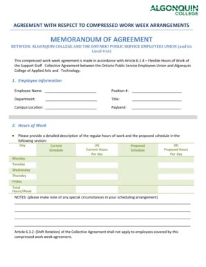 Compressed Work Week Agreement Form Fill Online Printable Fillable