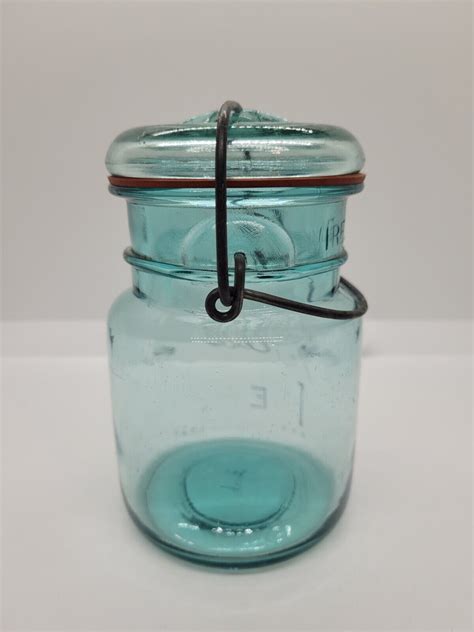 Ball Ideal Mason Aqua Blue Quart Jar W Glass Lid Wire Bail Pat July 14