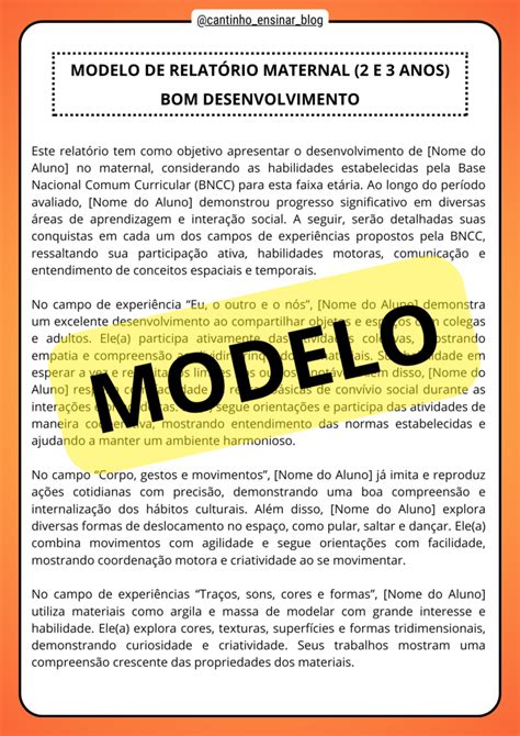 Relatorio Individual Maternal 3 Anos - 18 Modelos de Relatórios Descritivos para Maternal – 2 e 3 anos ...