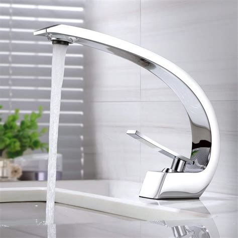 Bonade Modern Big Curved Waterfall Brass Bathroom Sink Tap Single