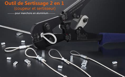 Outil de sertissage 2 en 1 pour câble métallique de 0 6 cm à 0 3 cm