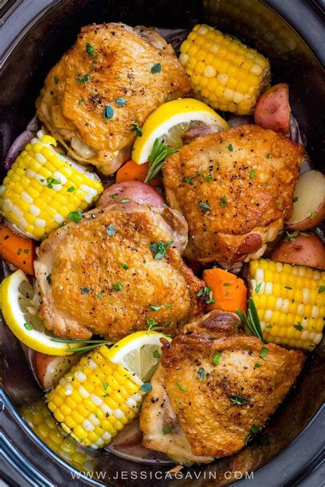 Slow Cooker Chicken Thighs Served With Hearty Vegetables Is A Complete