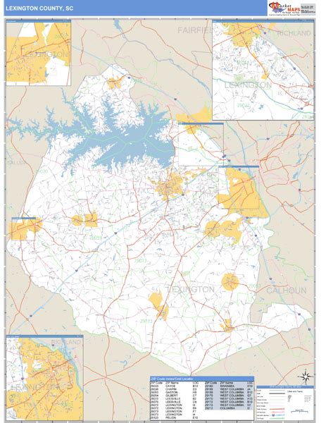 Lexington County South Carolina Zip Code Wall Map