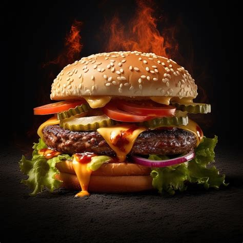 Premium Photo A Burger With Cheese Tomato And Onions On It