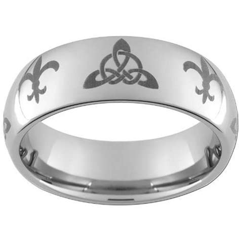 Irish Triquetra Laser Trinity And Fleur De Lis Tungsten Ring