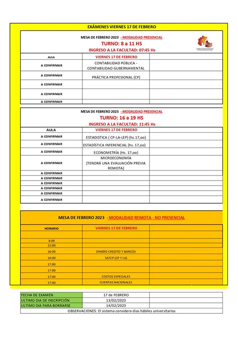 Mesas De ExÁmenes Del Turno De Febrero 2023 Facultad De Ciencias