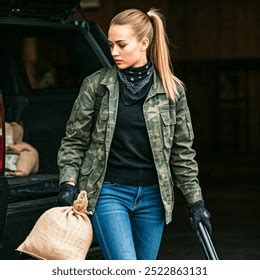 Ponytailed Blonde Woman Black Satin Bandana AI Generated Image