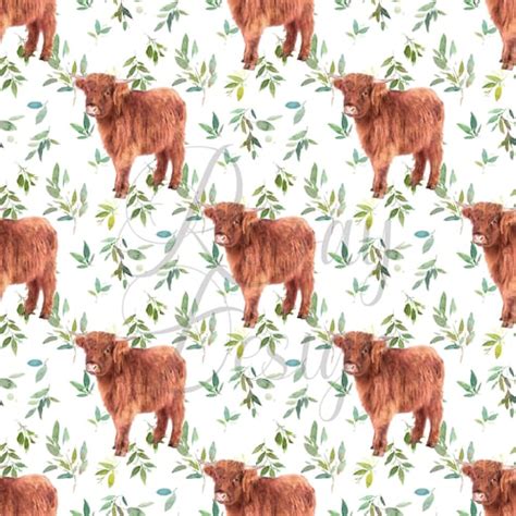 Highland Cow Seamless Pattern Seamless Floral Pattern For Etsy