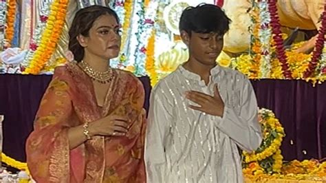 Mommy Kajol Holds Son Yug By His Arm As They Seek Blessings Of Maa