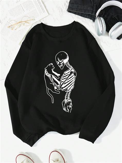 Shein Coolane Halloween Skeleton Print Thermal Lined Sweatshirt Shein Usa