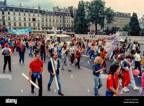Paris France Large Crowd People Marching On Street Lgbt Fiert Gay Pride March S