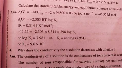 Calculate The Standard Gibbs Energy And Equilibrium Constant Of The Cell