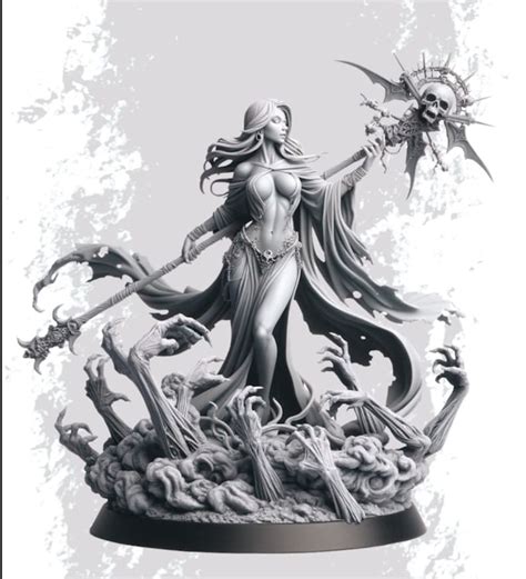 Sexy Necromancer Dnd Miniature Premium 3d Printed Fantasy Tabletop Miniatures 32mm Up To 100mm