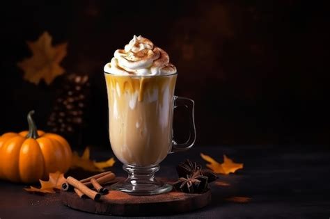 Premium Ai Image Pumpkin Latte Drink Rustic Spice Food Generate Ai