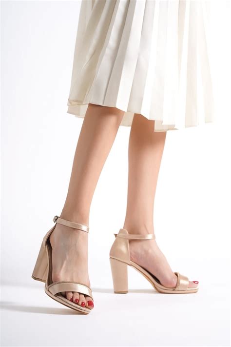 Owwox Club Franny Krem Nude Saten Ta Detayl Tek Bantl Klasik Topuklu Platform Ayakkab