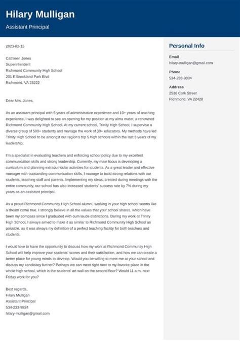 Assistant Principal Cover Letter Examples And Writing Guide