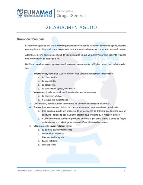 Cirugía General 26 Abdomen Agudo EUNAMED 2019 CURSO DE PREPARACI