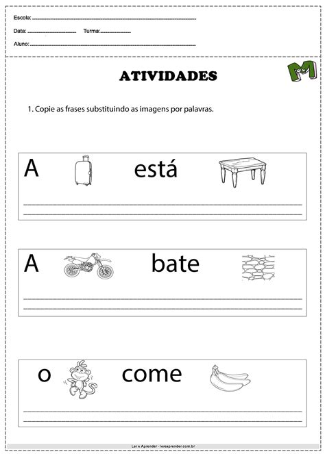 Copie as frases - Ler e Aprender