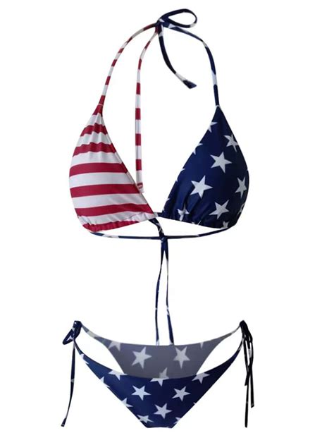 American European Style Sexy Flag Print Bikini Set For Beach Vacation SHEIN USA