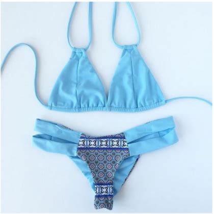 Blue Two Straps Print Bottom Two Piece Bikini On Luulla