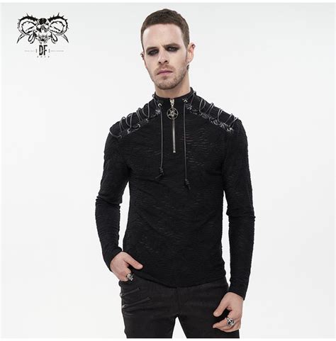 Gothic Mens Long Sleeve Pentagram Zipper Top Rebelsmarket