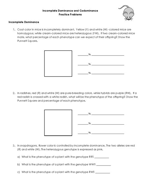 Co and Incomplete Dominance WS: Practice Problems and Punnett Squares