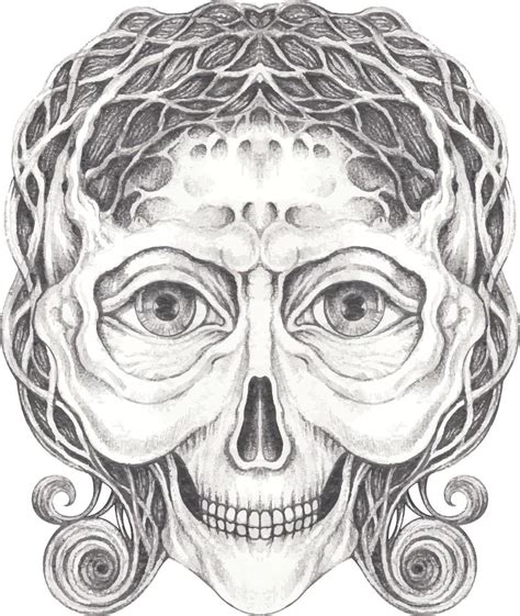 Art Fancy Surreal Skull Hand Drawing And Make Graphic Vector