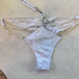 Monica Hansen Swim Nwt Monica Hansen Pearl Detail Bikini Bottom White Ribbed Strappy