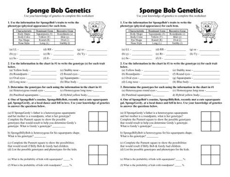 Spongebob Genetics Answer Key Back Bikini Bottom Genetics Name Use