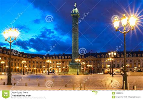 The Vendome Column , the Place Vendome at Night, Paris, France. Stock Image - Image of culture ...