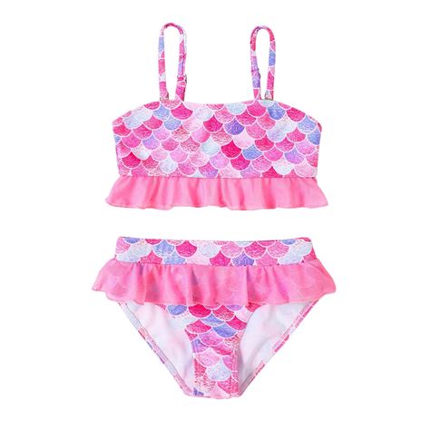 Hiijoy Bikini Swimsuit For Girls Scales Print Ruffle Bathing Suit Piece Sizes T