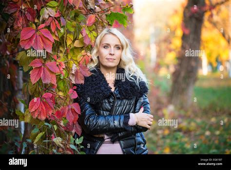 Blonde Woman Park Sunny Portrait Stock Photo Alamy