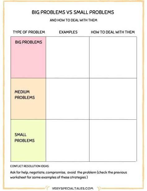 Big Problems Vs Small Problems In Conflict Resolution Worksheet School