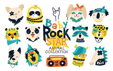 Baby Rock Star. Vector Collection with Rock Animal Characters for Kids ...