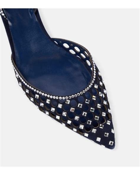 Rene Caovilla Carrie Embellished Suede Slingback Pumps In Blue Lyst