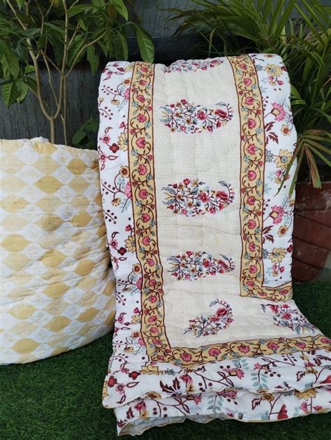 Original Jaipuri Mulmul Razai Mulmul Cotton Single Bed Quilt Yellow