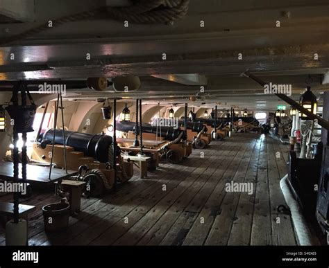 HMS Victory interior showing canons, Portsmouth England May 2018 Stock ...