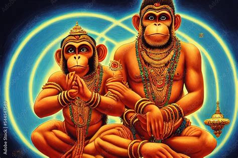 Induism Spiritual Hug Hanuman Monkey God Illustration Stock