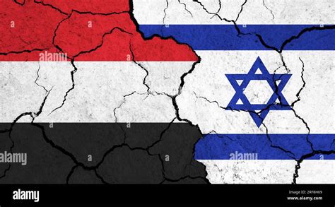 Flags of Yemen and Israel on cracked surface - politics, relationship ...