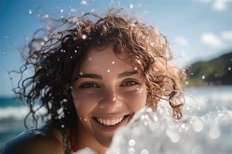 Premium Photo Young Cheerful Woman Bathing In Warm Tropical Sea