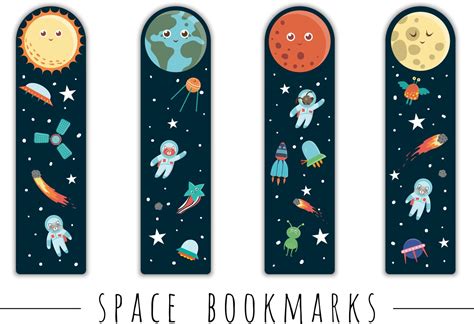 Vector Set Of Bookmarks For Children With Outer Space Theme Cute