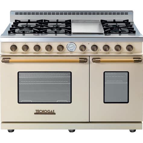 Tecnogas Superiore 48 Inch Deco Natural Gas Range With 6 Burners And Griddle Cream Brass