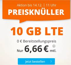 10GB LTE Datenflat bis 50Mbit und 60 Freiminuten im o2 Netz für 6 66