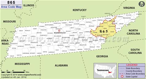 865 Area Code Map, Where is 865 Area Code in Tennessee 