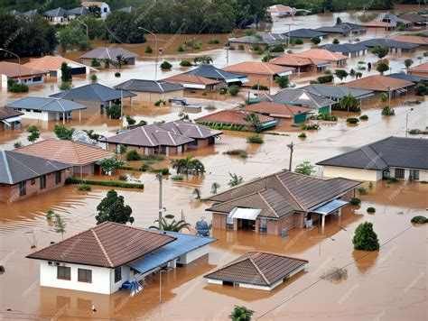 Premium Photo | Aerial view of flooding city natural disaster damages