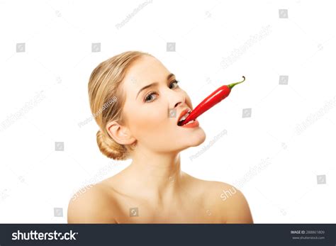 Happy Blonde Nude Woman Holding Chilli Stock Photo 288861809 Shutterstock