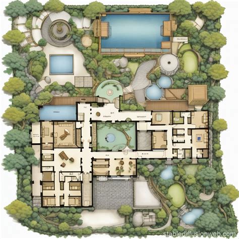 Japanese Relaxation Facility Floor Plan with Garden | Stable Diffusion ...